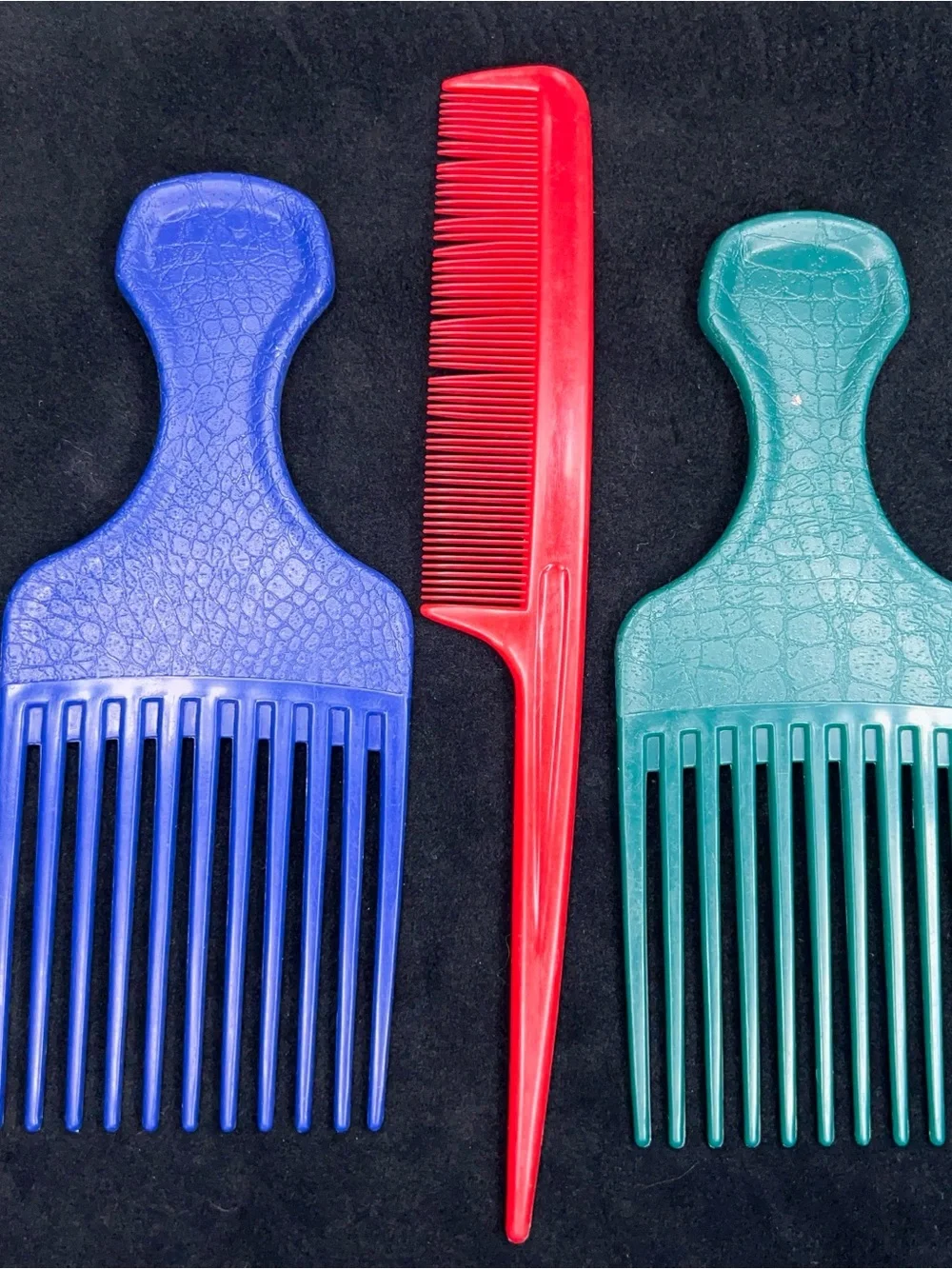 Vintage Set Of 3 Goodys Hair Picks Combs Green Teal Blue Red Retro Styling
